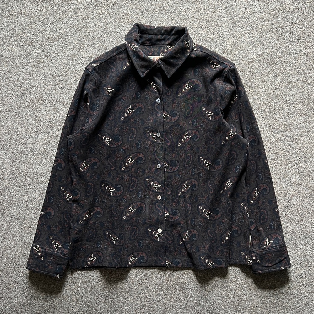 Vintage La Cabana Brown Paisley Button Down Long Sleeve Shirt Womens XL 90s Y2K